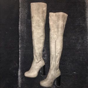 Women’s gray thigh-high Jeffrey Campbell boots
